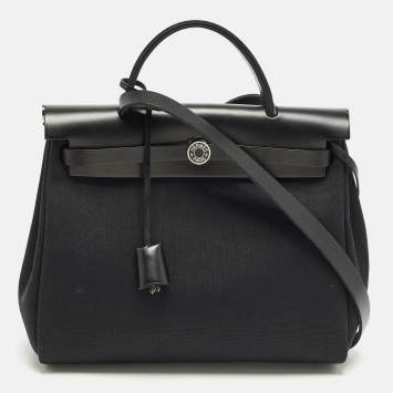 Pre Owned Hermès Herbag 31 Black Canvas and Leather Bag