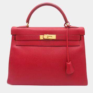 Pre Owned Hermes Red Courchevel Kelly Retourne 32