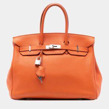 Pre Owned Hermes Orange Clemence Birkin Retourne 35