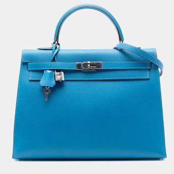 Pre Owned Hermes Blue Epsom Kelly II Retourne 35