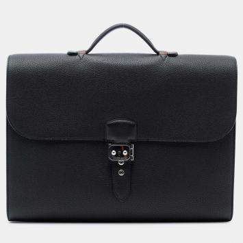 Pre Owned Hermes Black Brown Togo and Swift Sac A Depeches Verso 38