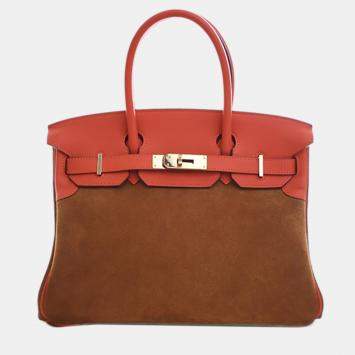 مملوكة مسبقًا Hermes Brown Orange Swift and Suede Grizzly Touch Birkin Retourne 30