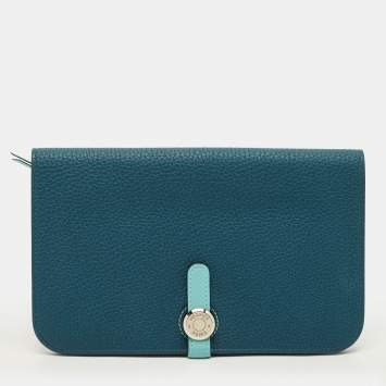مملوكة مسبقًا Hermès Dogon Duo Colvert/Bleu Atoll Taurillon Clemence and Swift Leather Wallet