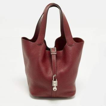Pre Owned Hermès Picotin Lock 22 Rouge H Taurillon Clemence Leather Tote
