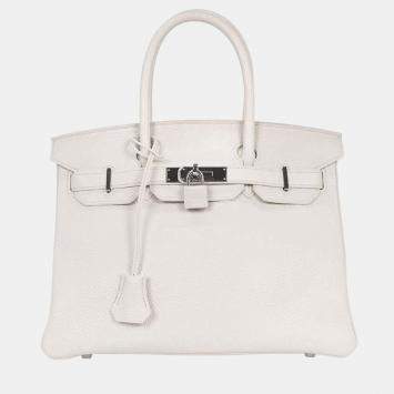 Pre Owned Hermes  Birkin 30 White Taurillon Clemence Handbag