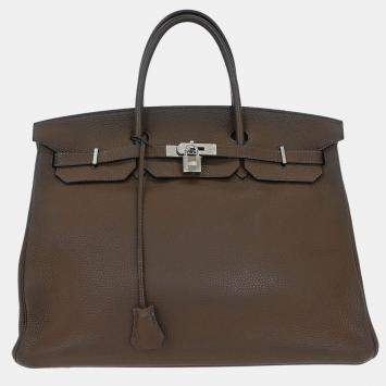 مملوكة مسبقًا Hermes Taupe Gray Taurillon Clemence Birkin 40 Handbag