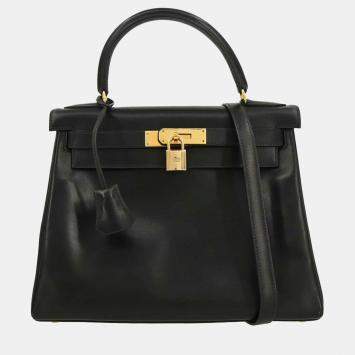 مملوكة مسبقًا Hermes Black Box Calf Kelly 28 Retourne 2way Handbag