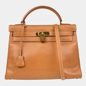 Pre Owned Hermes Gold Box Calf Kelly 32 Retourne 2way Handbag