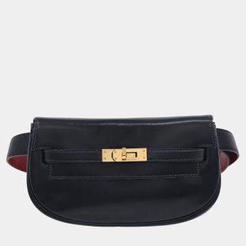 Pre Owned Hermes Kelly Moove Navy Box Leather Belt Bag