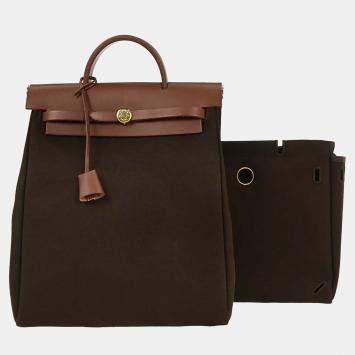 مملوكة مسبقًا Hermes Brown Toile Officier Herbag A Dos 2 In 1 Backpack