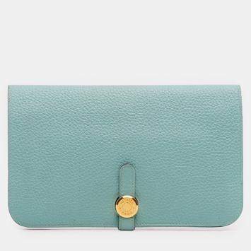 Pre Owned Hermes Blue Togo Dogon Duo Wallet GM