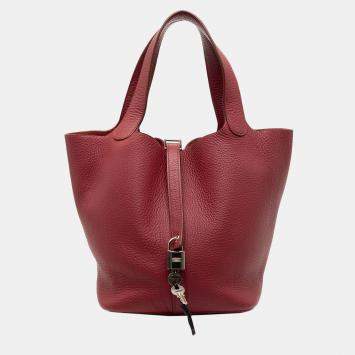 Pre Owned Hermes Red Clemence Picotin Lock 22