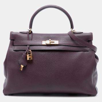 Pre Owned Hermes Purple Chevre Mysore Kelly II Retourne 35