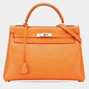 Pre Owned Hermes Orange Gulliver Kelly Retourne 32