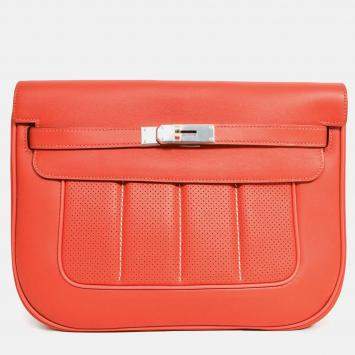 Pre Owned Hermes 2014 Red Perforated Swift Leather 'Berline' 28 Crossbody