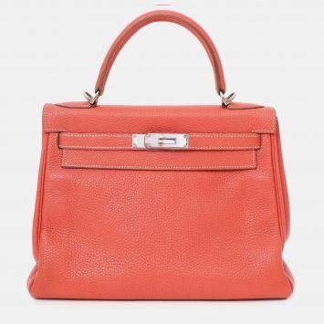 Pre Owned Hermes 2011 9M Salmon Togo Leather Kelly 28 Top Handle with Strap