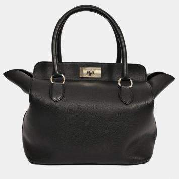 Pre Owned Hermes Black Leather Tool Box 26 Top Handle with Strap