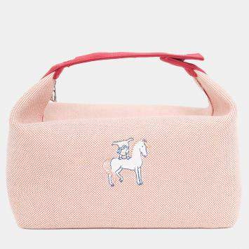 Pre Owned حقيبة كانفاس هيرمس برايد أ براك أحمر/بيج كبيرة