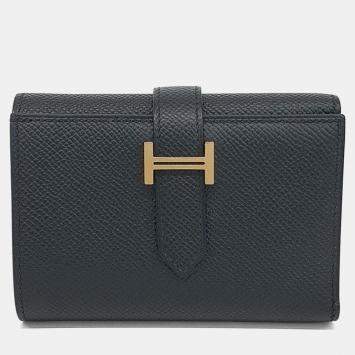 Pre Owned Hermes Black Leather Bean 3-Fold Wallet