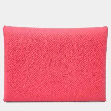 Pre Owned Hermes Pink Leather Calvi Duo Card Holder