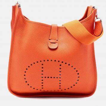 Pre Owned Hermes Orange Clemence Evelyne III GM