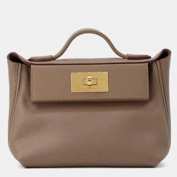 Pre Owned Hermes 24/24 Sac Van Quatre Etoupe Evercolor Swift Leather Size Mini