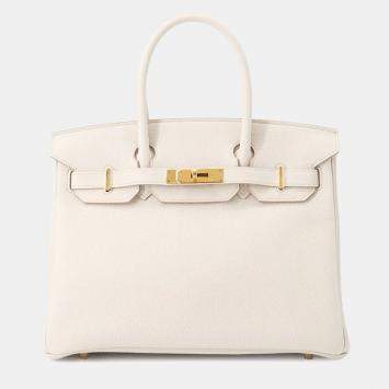 Pre Owned Hermes Birkin 30 Beton Togo Calfskin Leather Top Handle Bag