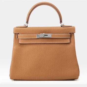 Pre Owned Hermes Kelly Retourne Sewing Gold Togo Leather Size 28