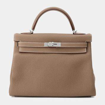 Pre Owned Hermes Kelly Retourne 32 Etoupe Togo Calfskin Leather Top Handle Bag