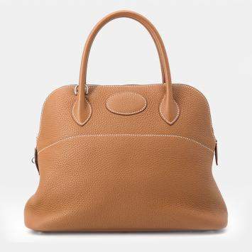 Pre Owned Hermes Bolide 31 Gold Taurillon Clemence Leather Top Handle Bag
