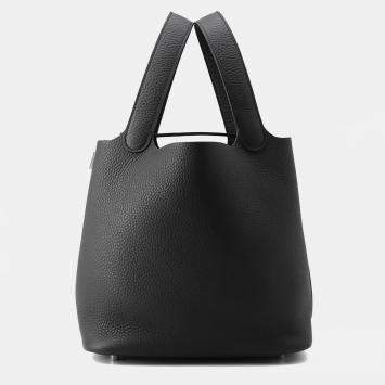 Pre Owned Hermes Picotin Lock MM Black Taurillon Clemence Leather Shoulder Bag
