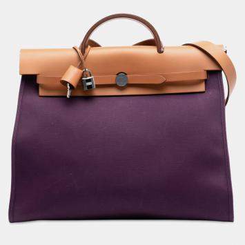 Pre Owned Hermes Brown Purple Toile Verso Herbag Zip 39