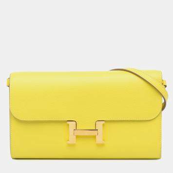 Pre Owned Hermes Yellow Evercolor Constance Wallet To Go
