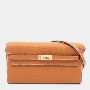 Pre Owned Hermes Kelly To Go Toffee Epsom Leather Wallet