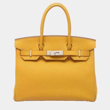 Pre Owned Hermes Birkin 30 Yellow Tone Togo Leather Tote Bag