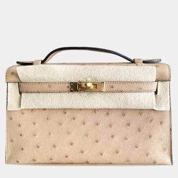 مملوكة مسبقًا Hermes Mini Kelly I Ostrich Beige with Gold Hardware