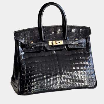 مملوكة مسبقًا Hermes Birkin 25 shiny crocodile black with gold hardware