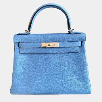 مملوكة مسبقًا Hermes Kelly 28 Bleu Paradis Togo with palladium hardware