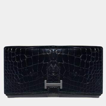 مملوكة مسبقًا Hermes H wallet black crocodile with palladium hardware