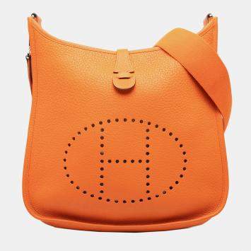Pre Owned Hermes Orange Clemence Evelyne III PM