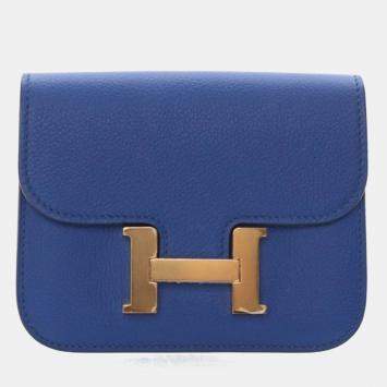 Pre Owned Hermes Bleu France Evercolor Constance Slim Wallet