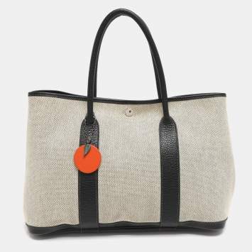 مملوكة مسبقًا Hermes Garden Party 36 Beige/Black Toile Canvas and Negonda Leather Tote