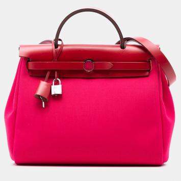 Pre Owned Hermes Pink Red Toile Herbag Zip 31 Laque