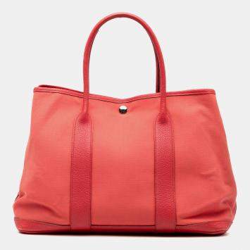 مملوكة مسبقًا حقيبة هيرمس جاردن بارتي 36 قماش نغوندا وردي أحمر