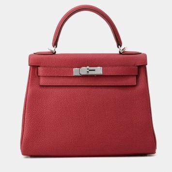 Pre Owned Hermes Kelly Retourne Red Togo Leather Size 28