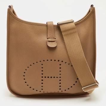 Pre Owned Hermes Evelyne III GM Biscuit Taurillon Clemence Leather Bag
