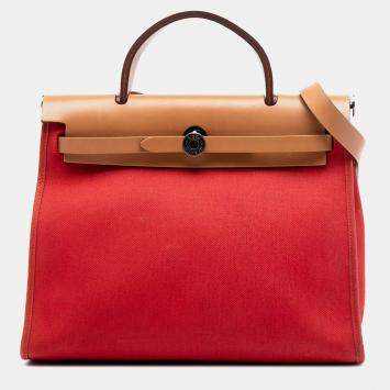 مملوكة مسبقًا Hermes Brown Red Toile Herbag Zip 31
