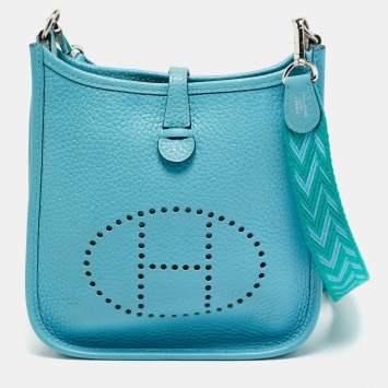 Pre Owned Hermes Evelyne Amazone TPM Bleu du Nord/Vert Verone Taurillon Clemence Leather Crossbody Bag