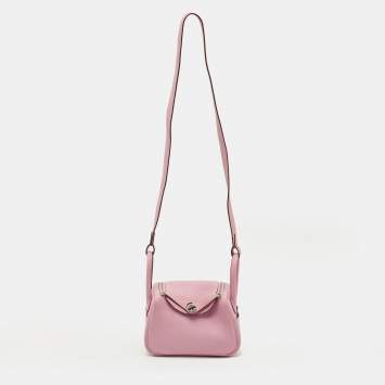 Pre Owned Hermès Lindy Mini Palladium Finish Mauve Sylvestre Taurillon Clemence Leather Shoulder Bag