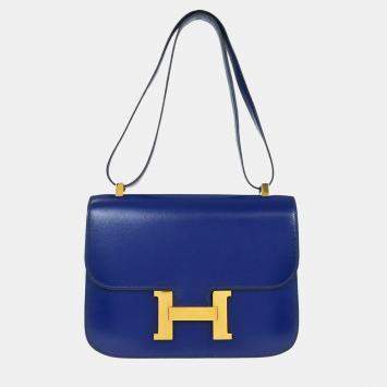 Pre Owned Hermes Blue Saphir Box Calf Constance 23 Shoulder Bag